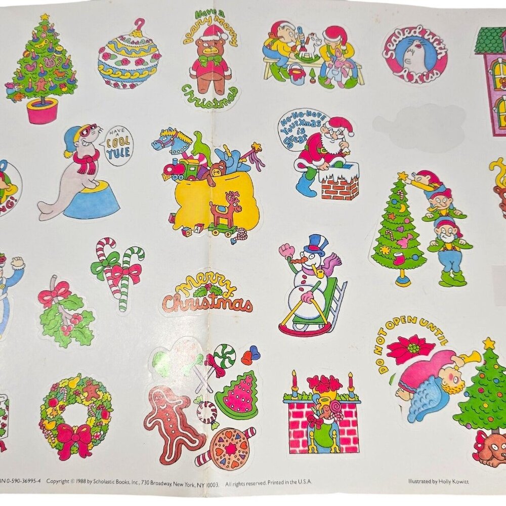 1988 Scholastic Merry Christmas Sticker Sheet Holly Kowitt Holiday Stickers VTG - Picture 3 of 11